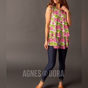 Agnes & Dora Tierd Tunic Breezy Floral Mini Dress Sleeveless Vacation Resortwear